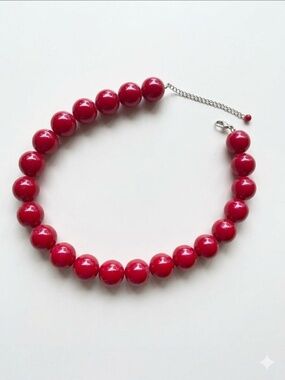 BIG BEAD - Classic Red big ball Bead Necklace with Adjustable Chain